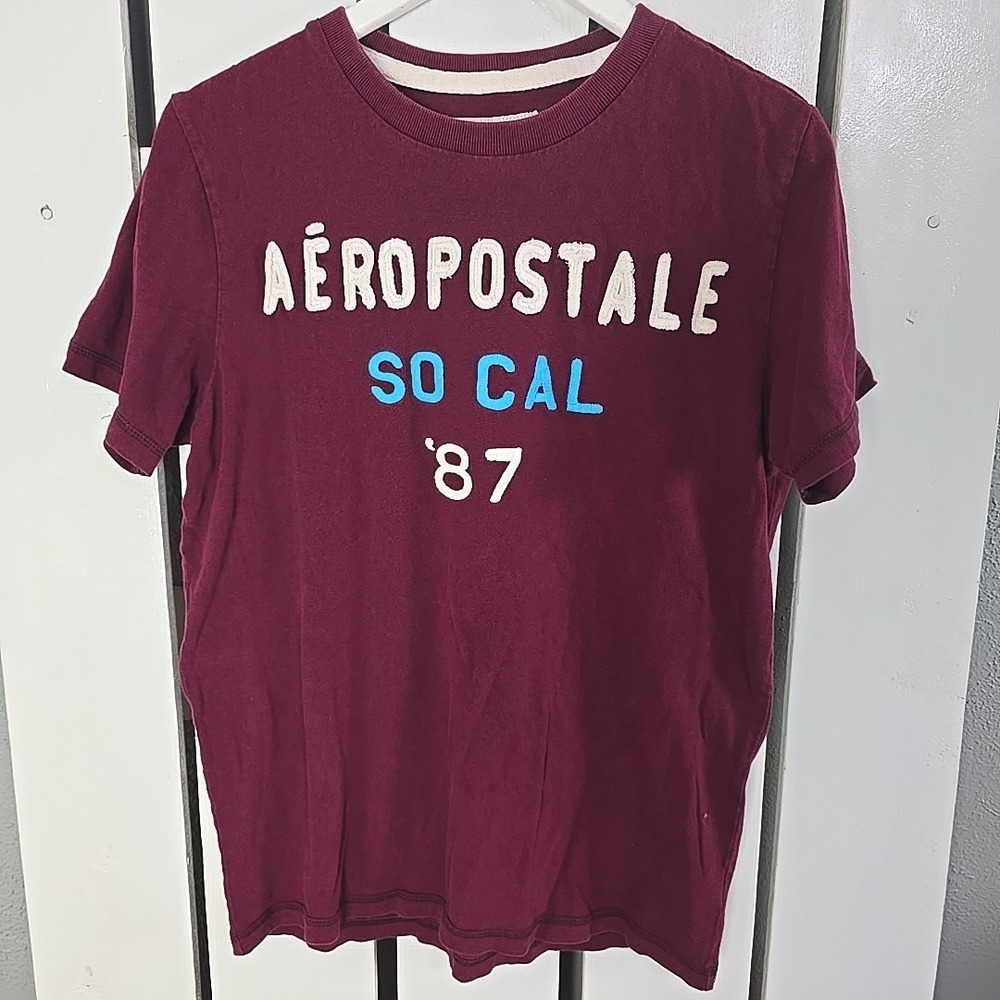 Aeropostale Mens Y2K Spellout Tshirt M Burgundy So Cal Preppy Beach Embroidered‎